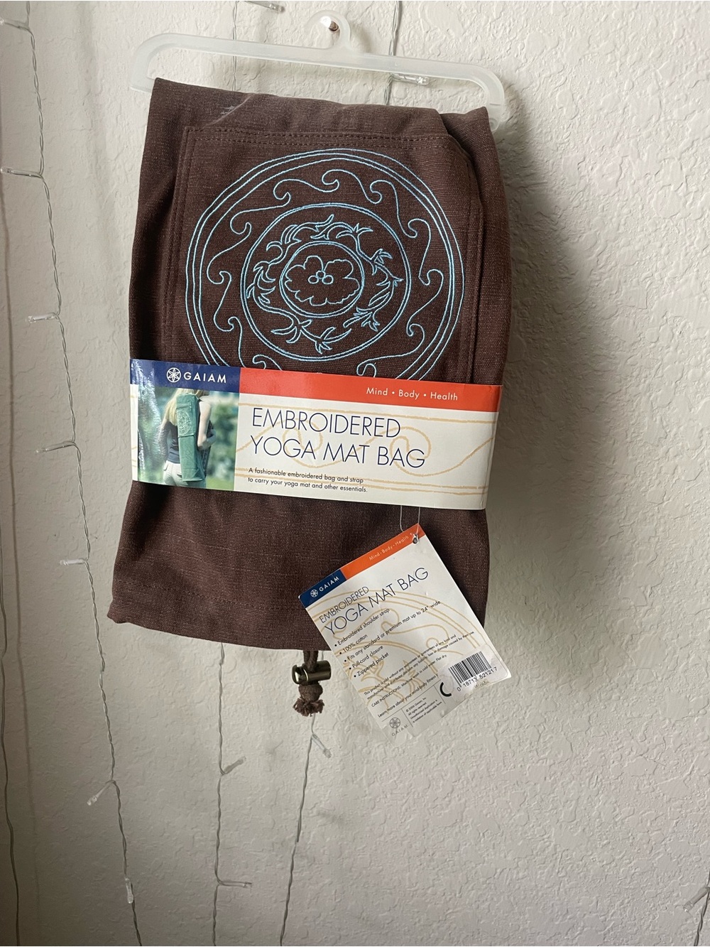GAIAM Brown Yoga Mat Bag with Light Blue Embroidery